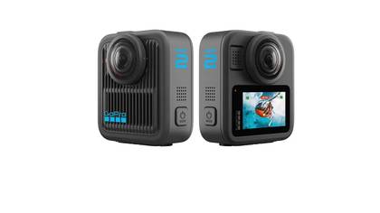 A still product photo of the GoPro Max 2 360-degree camera.