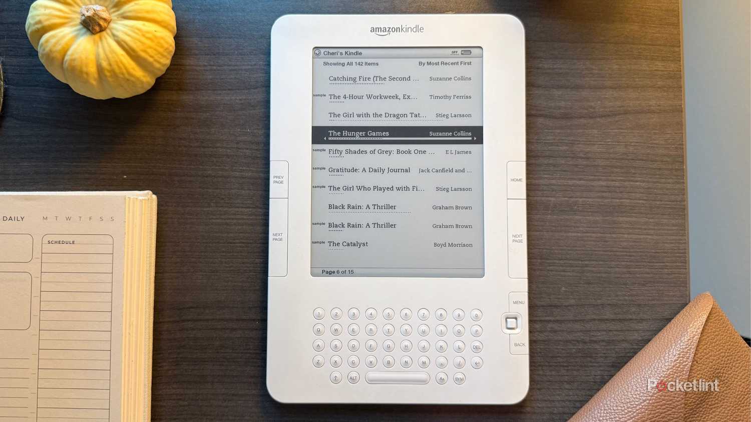 2009 Kindle with The Hunger Games on it. 