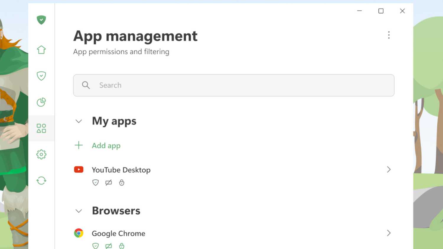 App management in AdGuard for Windows.