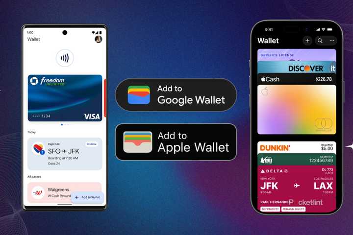Apple Wallet and Google Wallet side by side