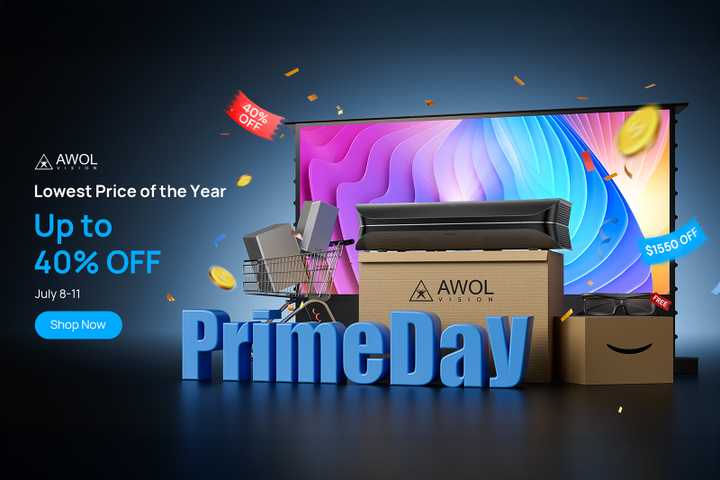 An ad with Prime Day in block letters and a big screen