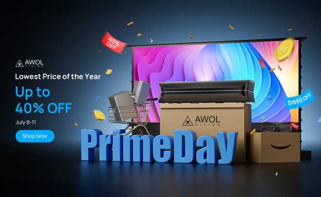 An ad with Prime Day in block letters and a big screen