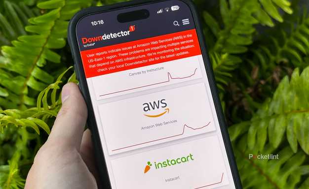 Amazon Web Services outage on downdetector.
