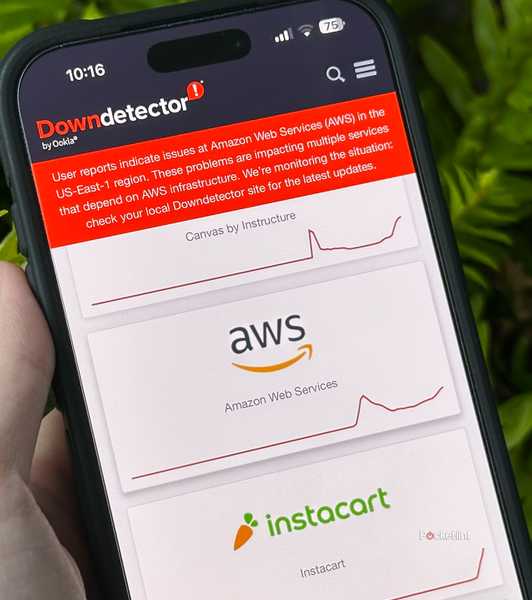 Amazon Web Services outage on downdetector.