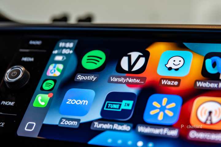 A still photo showcasing the Varsity Network app on a CarPlay screen.