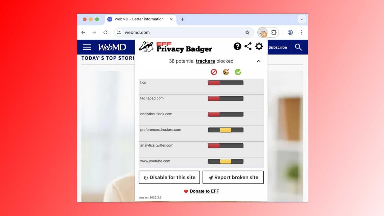 The Privacy Badger web browser extension on a Mac.