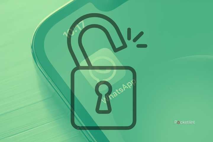 an open padlock superimposed over a phone showing the Whatsapp app