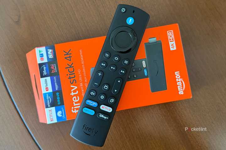 Fire TV remote on top of Fire TV 4K box.