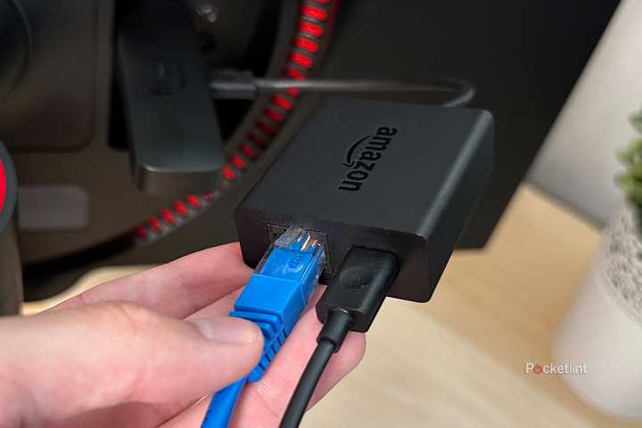 Ethernet adapter connected to Fire TV Stick 4K Max.