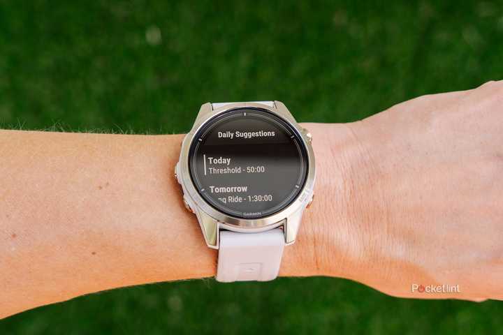 A Garmin epix Pro Gen 2 is on a wrist with suggested workouts on the display. 