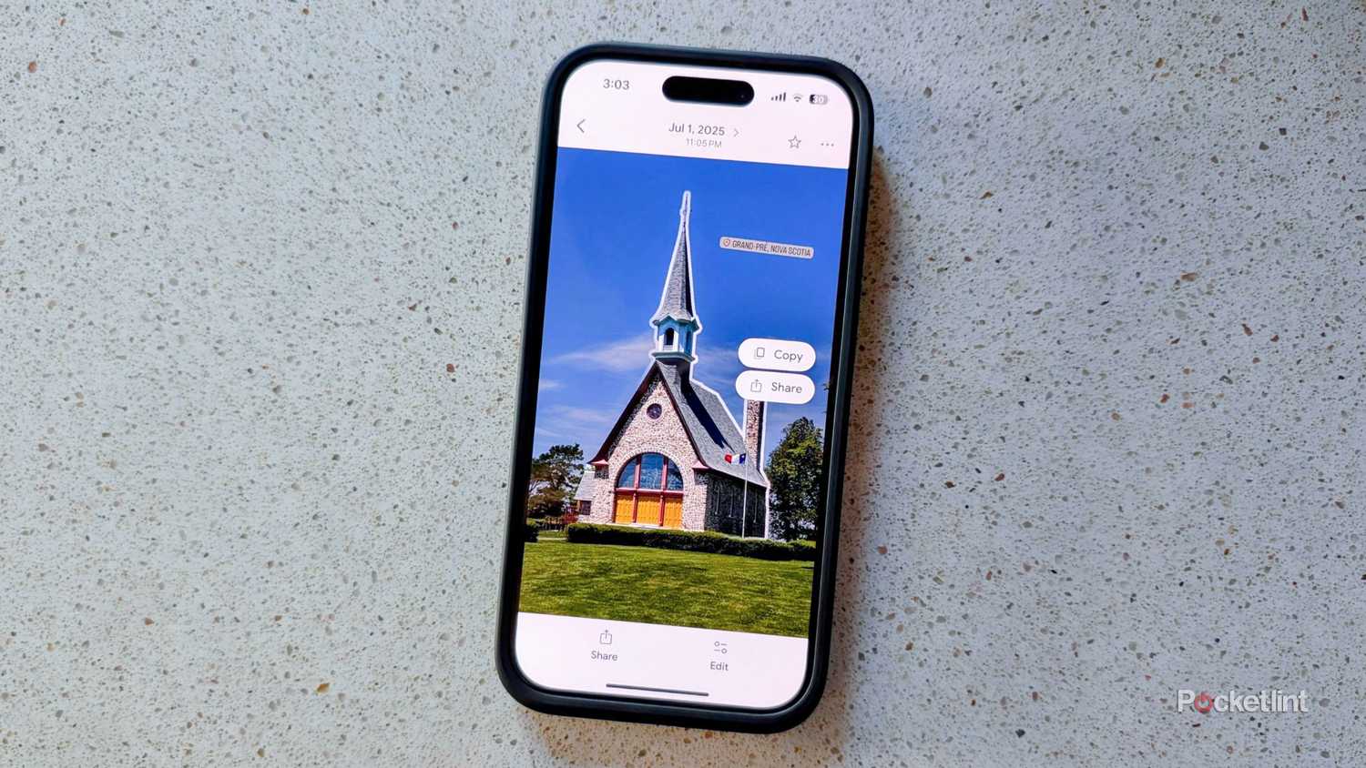 An image of a church in Google Photos for iPhone.