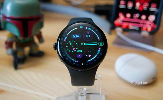 Google's Pixel Watch 4 sitting on a stand