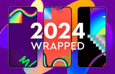 An illustration of three phones against a geometric background with the text 