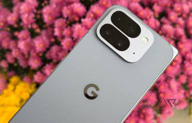 Google Pixel 10 Pro Fold against some purple and yellow flowers