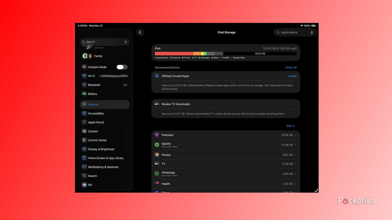 The iPad Storage menu in iPadOS 26.