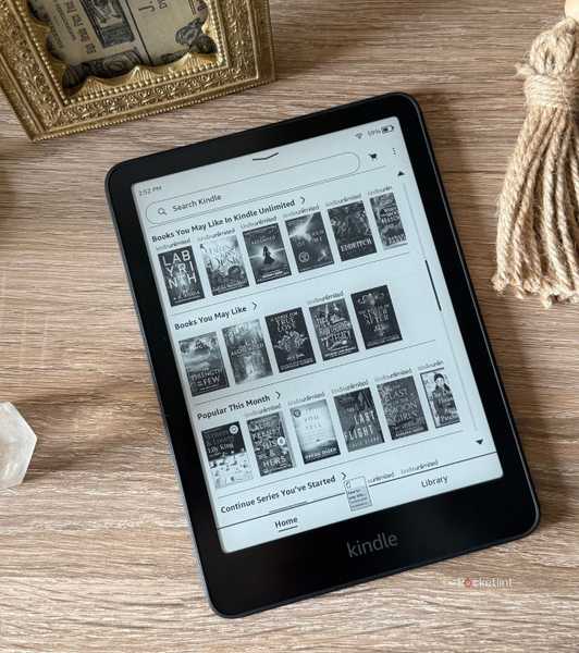 A Kindle Paperwhite on a tablet. 