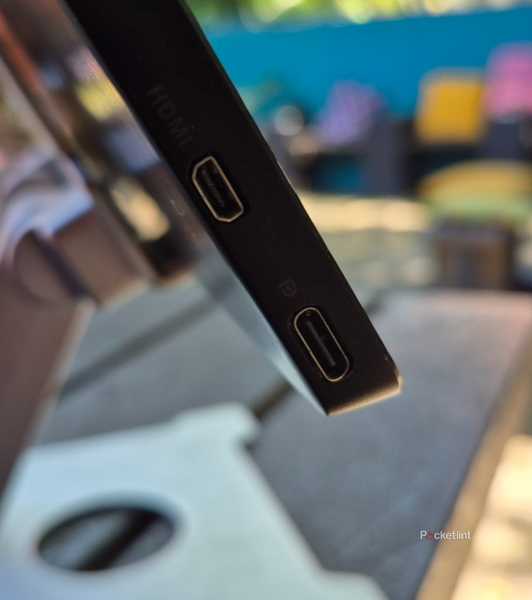 USB-C and mini-HDMI ports on an ASUS monitor. 