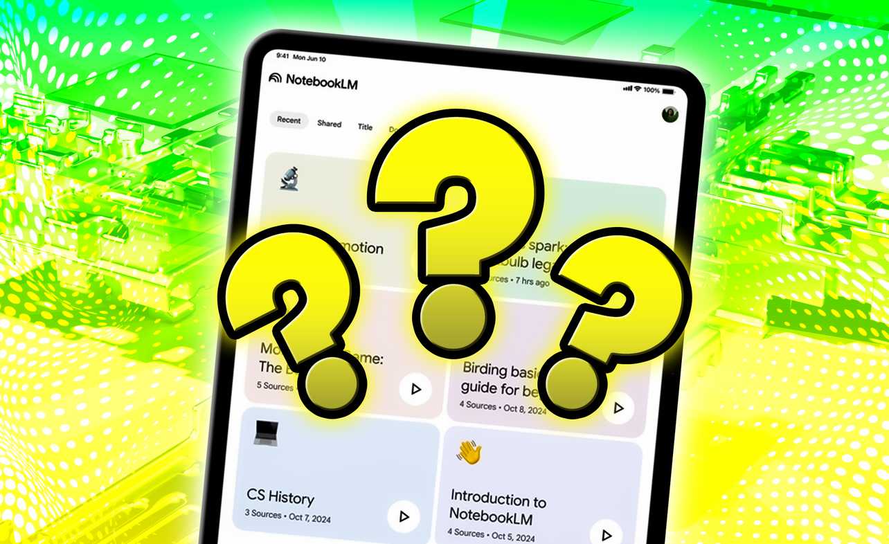 NotebookLM with question marks over it. 