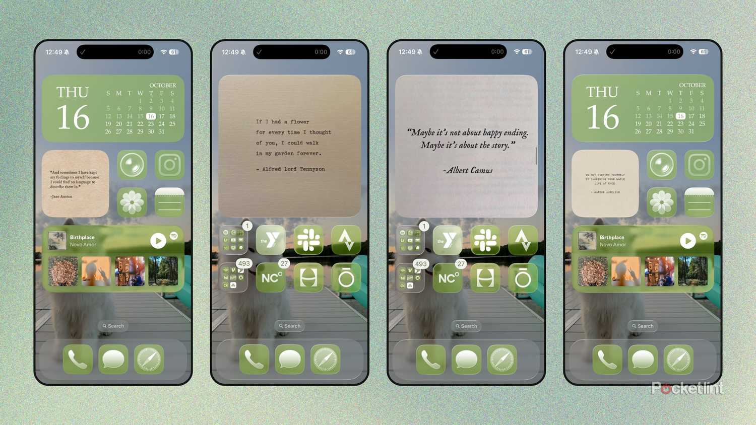 Various Pinterest widgets on iOS 26. 