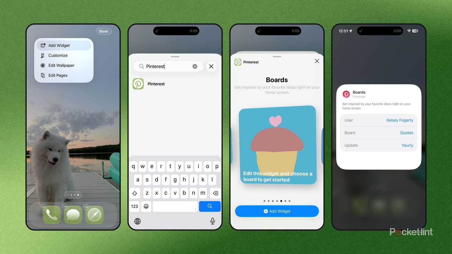 Adding a Pinterest widget on iOS 26. 