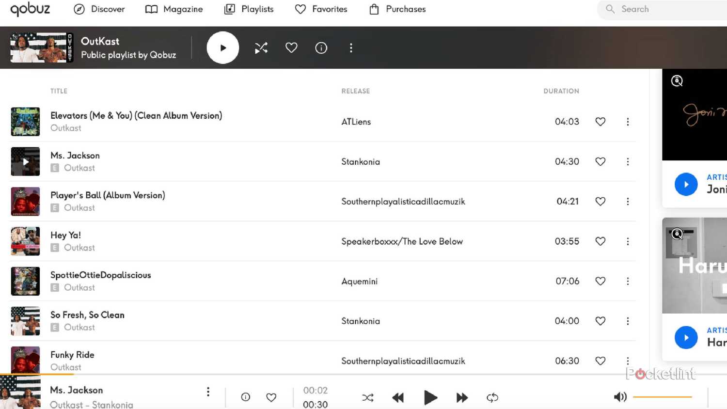 The artist page for Outkast on Qobuz