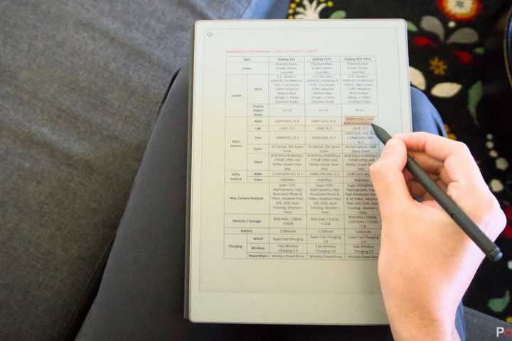 A hand highlighting a PDF on a reMarkable Paper Pro.