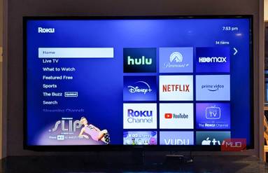 Roku home screen open on a tv