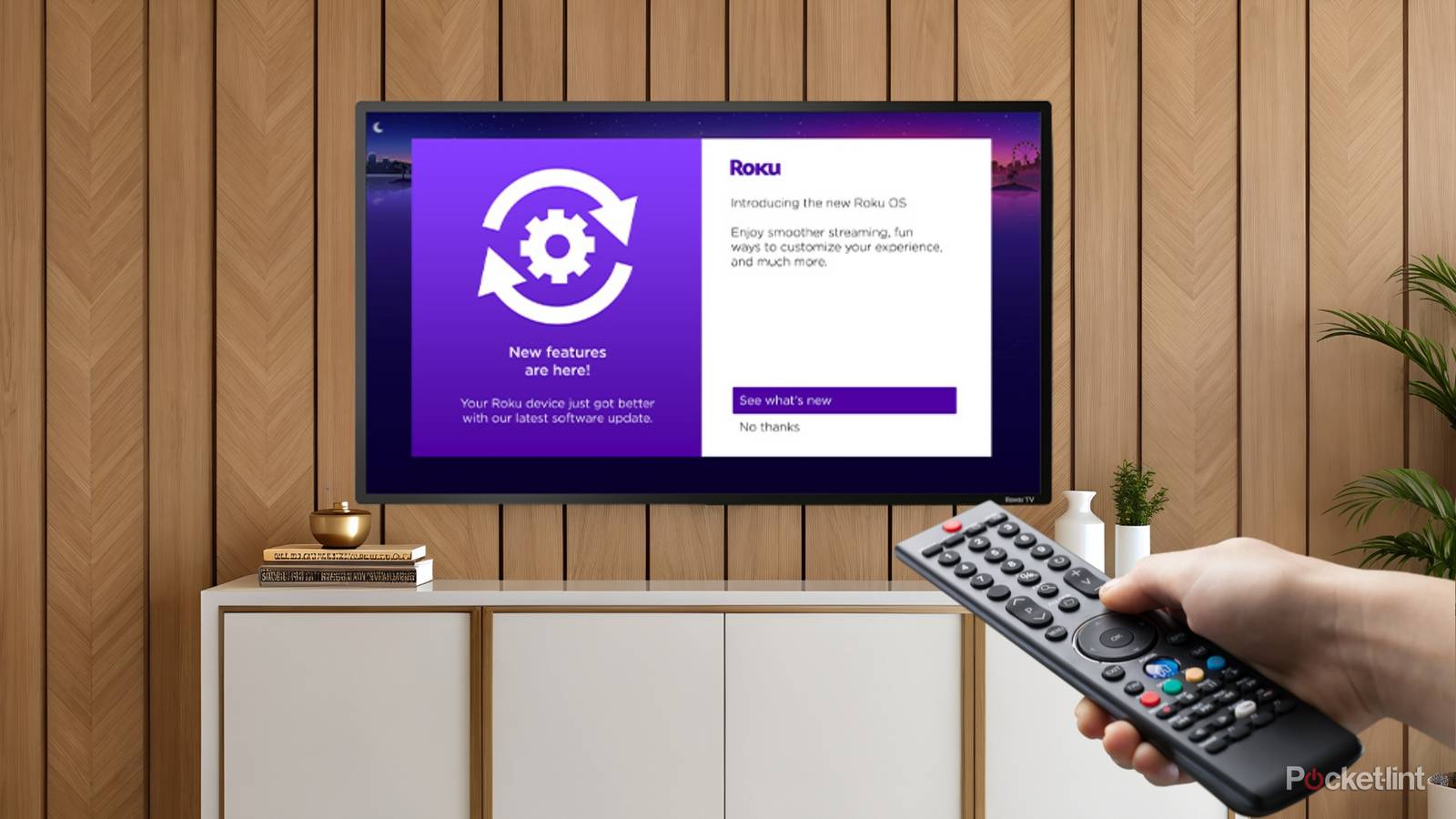 A TV displaying Roku's update screen