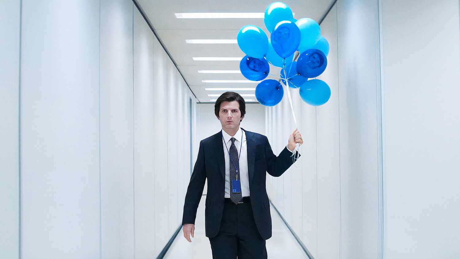 Severance season two still with Adam Scott