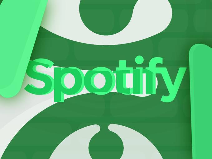 green spotify text on top of green and white patterned background