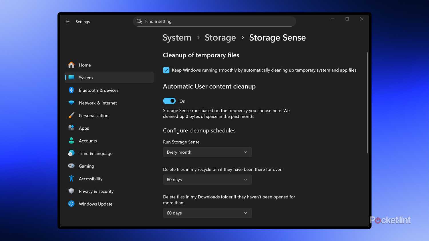 Storage sense Windows 11 setting.