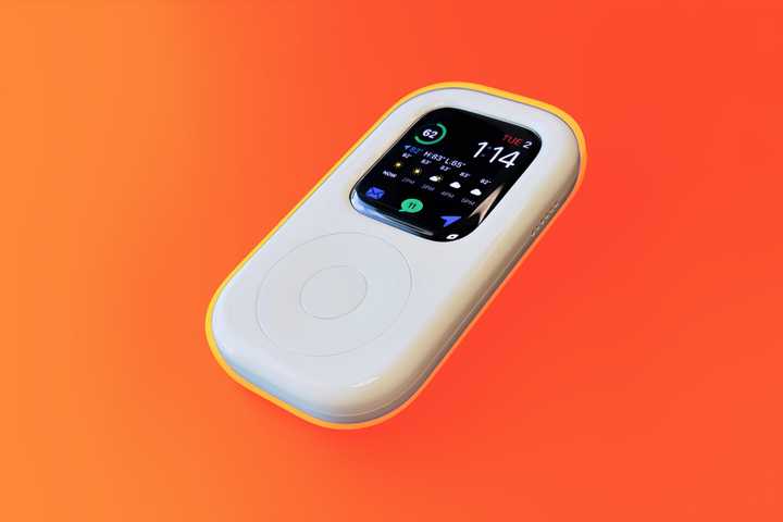 The tinyPod floating over an amber colored background.