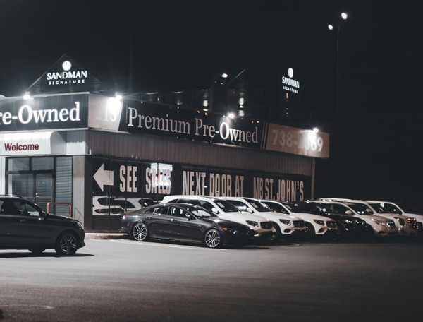A used car lot. 