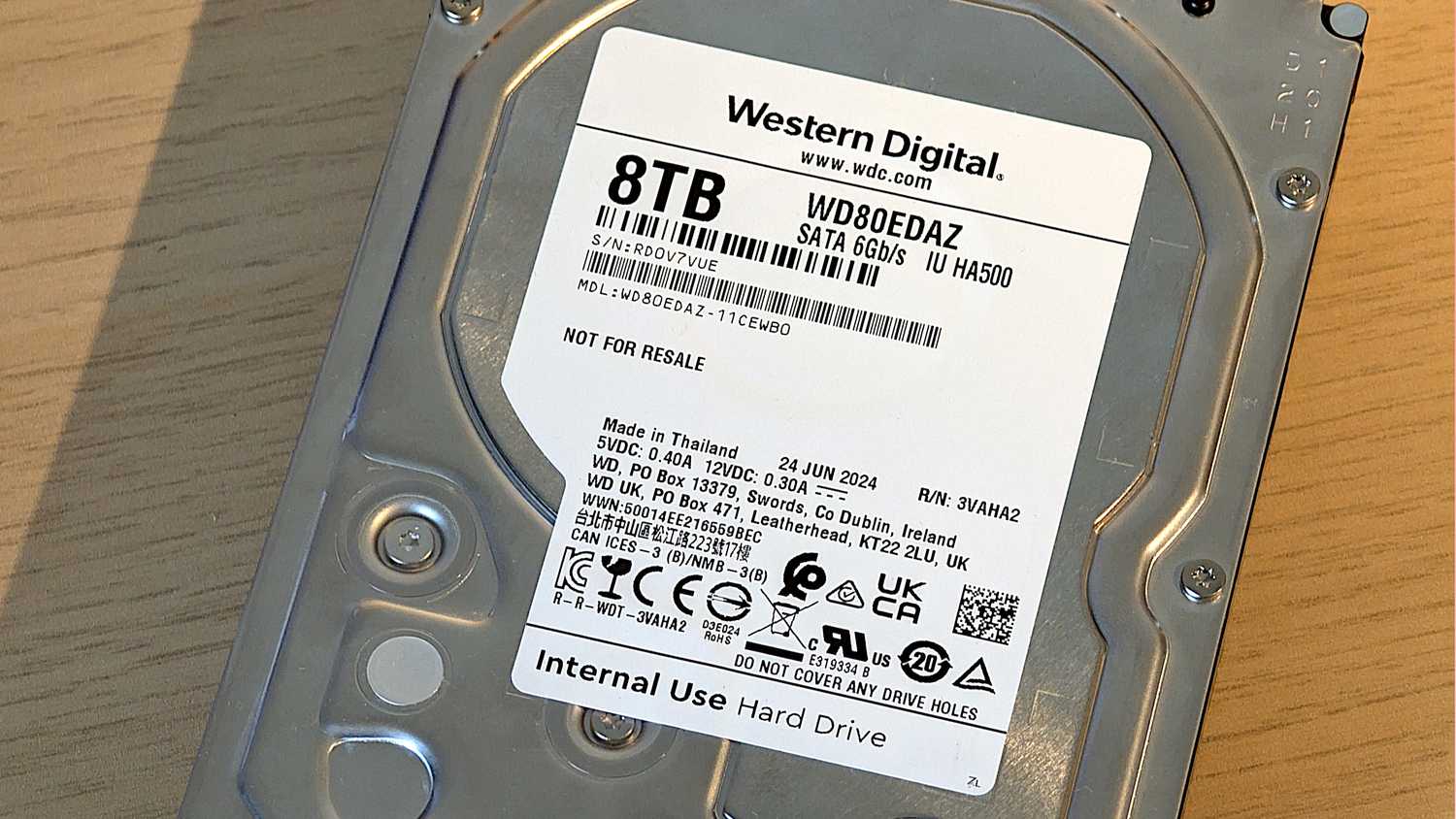 An 8TB Western Digital hard drive.
