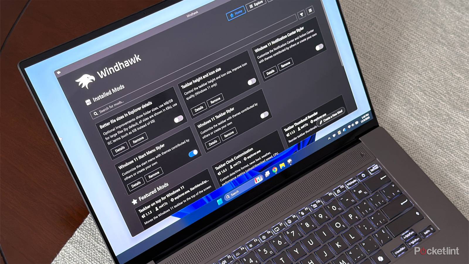 Windhawk app on Windows 11 laptop.