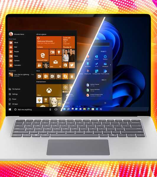 A laptop split between Windows 10 and 11.
