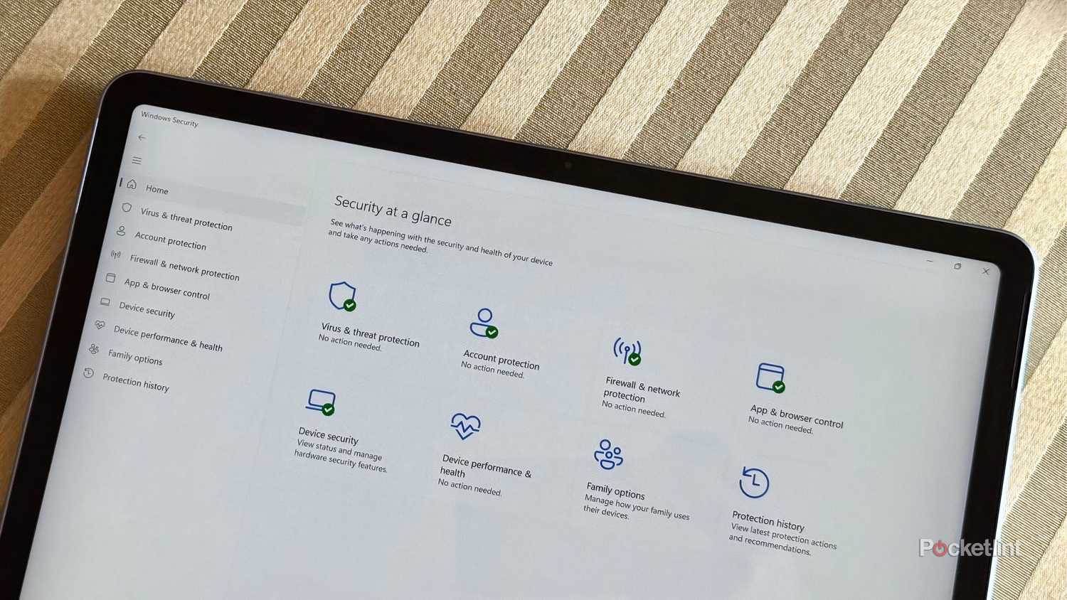 The Windows 11 Security application running on a Surface Pro tablet.