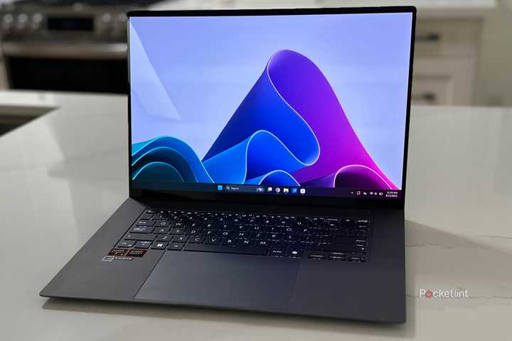 A Windows 11 laptop on a kitchen counter.