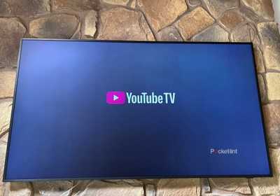 YouTube TV on a mounted TV. 